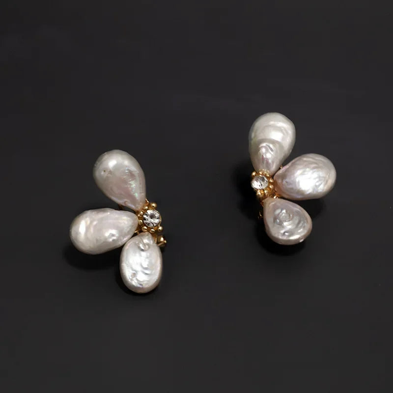 Handmade Irregular Natural Baroque Pearl Flower Petal Earrings Earrings for Women Elegant Pearl Wedding Jewelry Gift