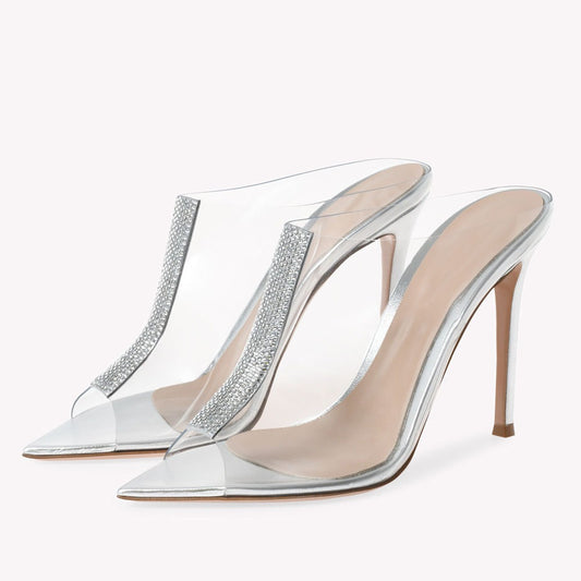 Women Sexy PVC Rhinestone Sandals Open Toe Thin High Heel Shoes Banquet Party Wedding Shoes