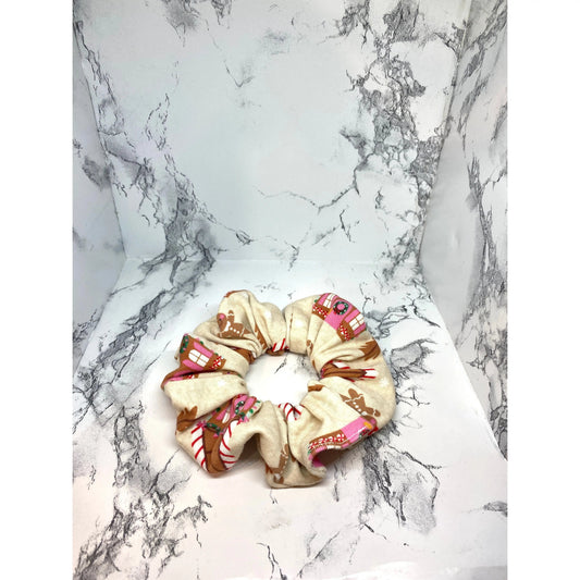 Mini Beige Gingerbread Christmas Scrunchie