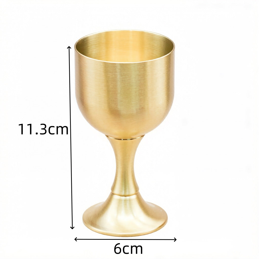 Copper Wine Cup Set - Large, Medium, Small - Pure Brass Antique Stemmed Cup for Offering, Feng Shui God of Wealth, Water Cup