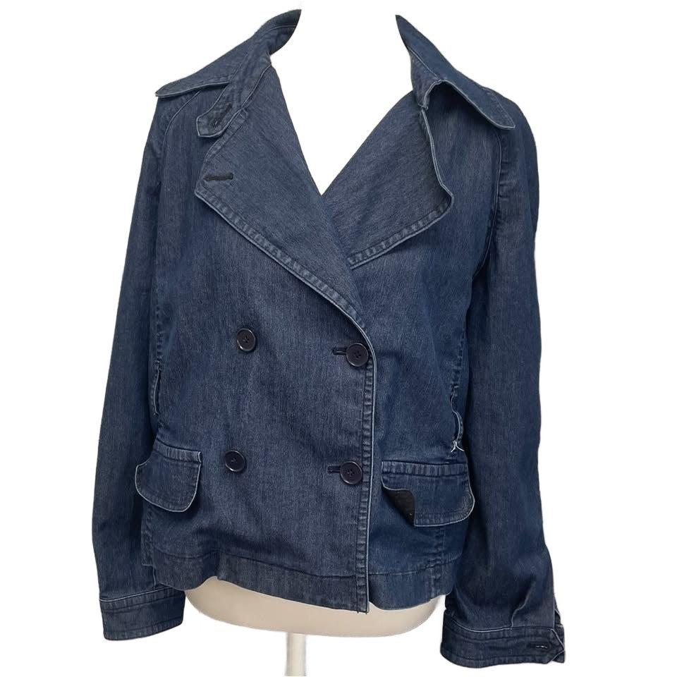 Larry Levine Womens XL Double Breasted PolyCotton Long Sleeve Denim Jacket