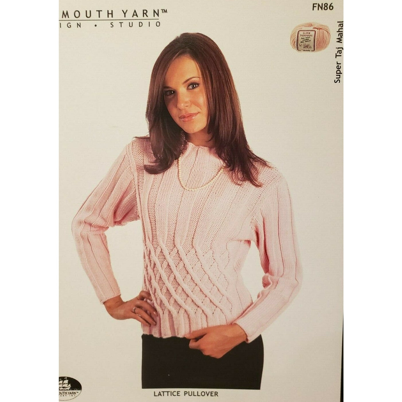 New Plymouth Yarn Design FN86 Super Taj Mahal Lattice Pullover Knitting Pattern