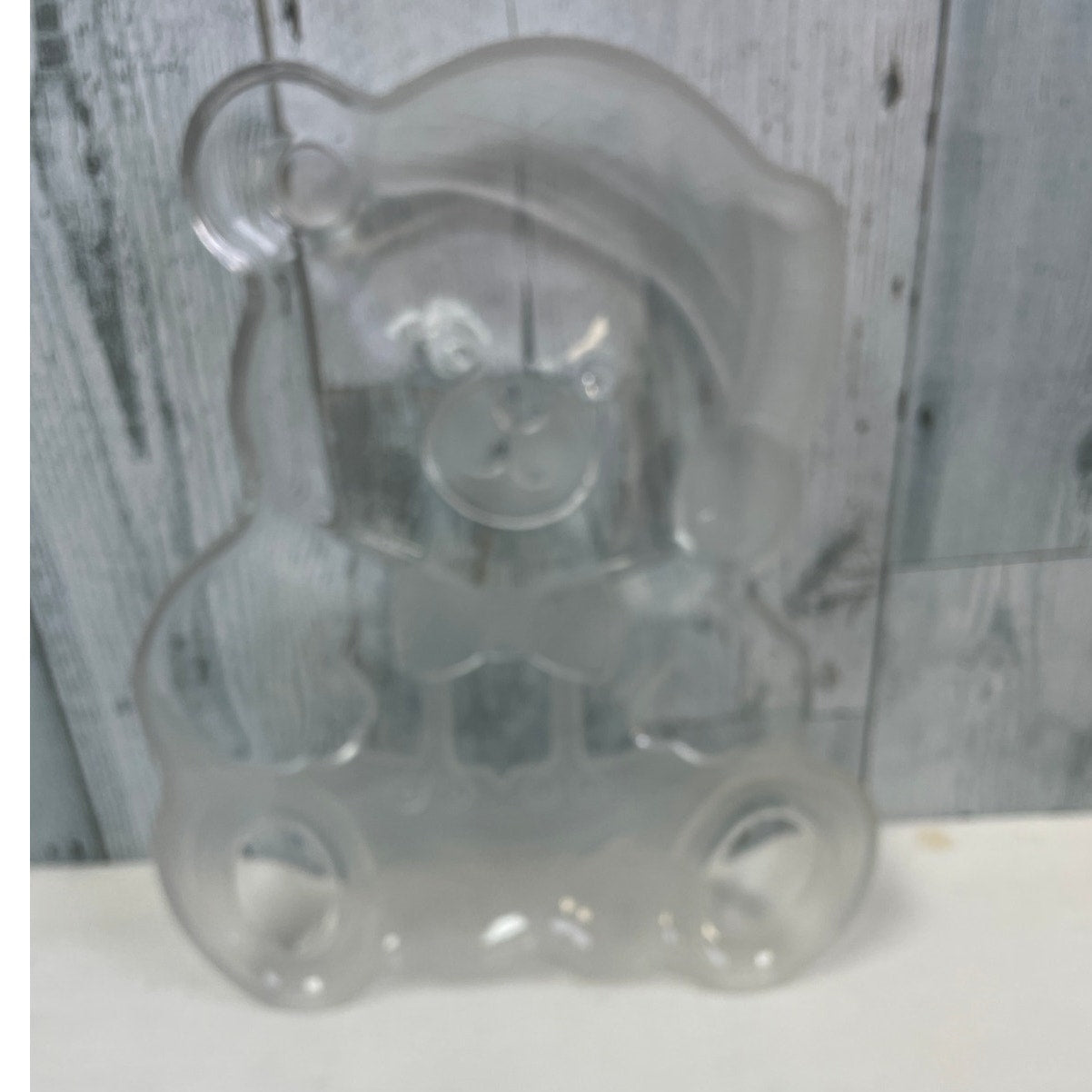 Vintage Etched Santa Christmas Teddy Bear Clear Glass Serving Platter Dish Plate