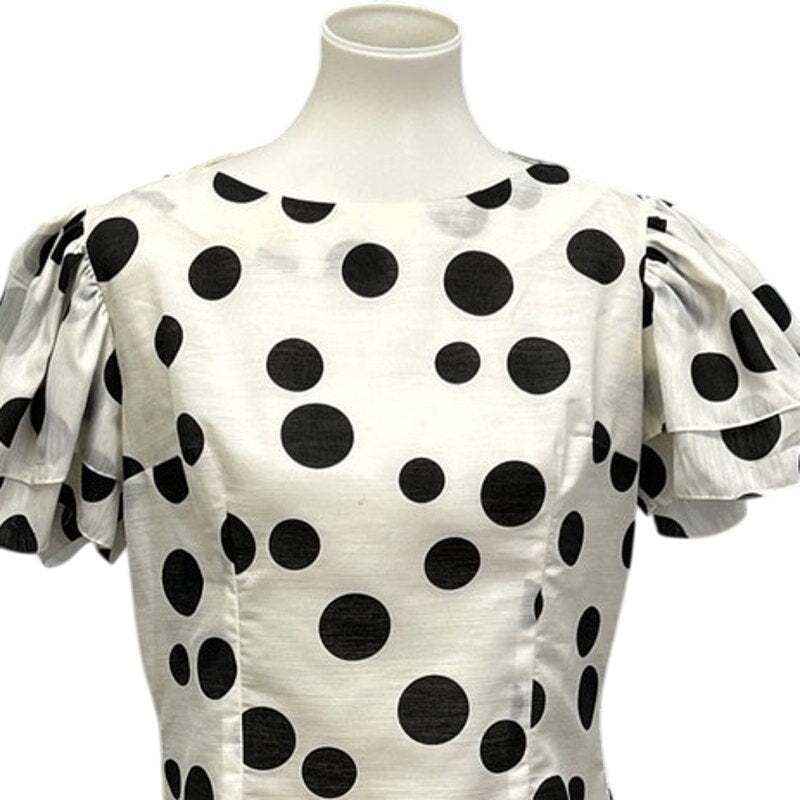 Vintage Sheer Womens Size 16 Ruffled Sleeve Polka Dot Cotton Blend Blouse Top