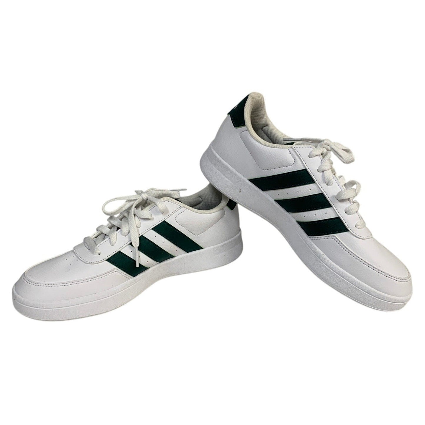 New In Box Adidas Mens Size 11 Breaknet 2.0 White Faux Leather Green Strip Shoes