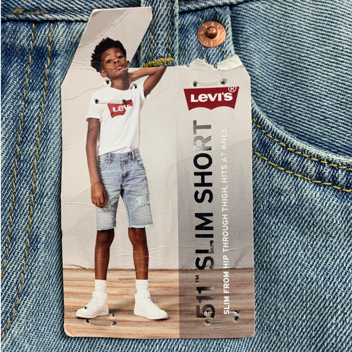New Levi's Boys Size 14 Regular 511 Slim 100% Cotton Denim Jean Knee Shorts