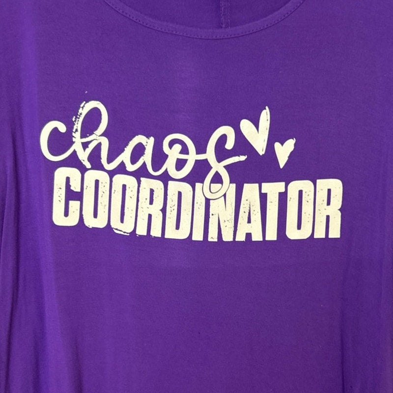 Upcycled Hand Printed Womens 3X Chaos Coordinator Long Sleeve Flowy Tee Shirt