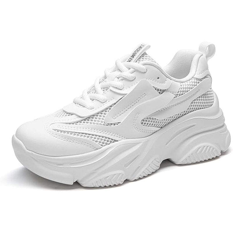 Dream Pairs Womens 6 White Faux Leather Lace Up Platform Sneakers Athletic Shoes