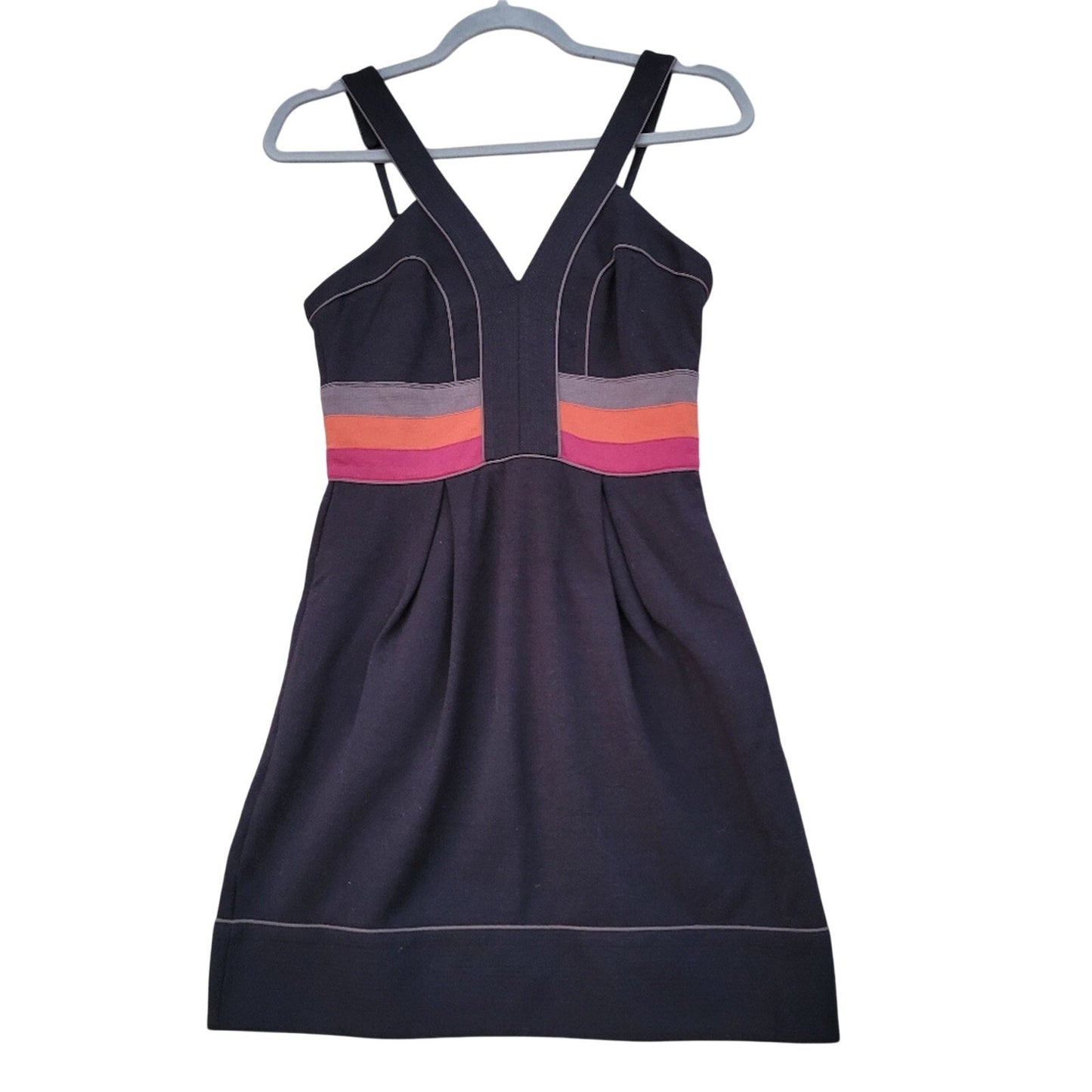 BCBG MAXAZRIA Womens Size 2 Striped Waist Back Zip Thin Strap A Line Mini Dress