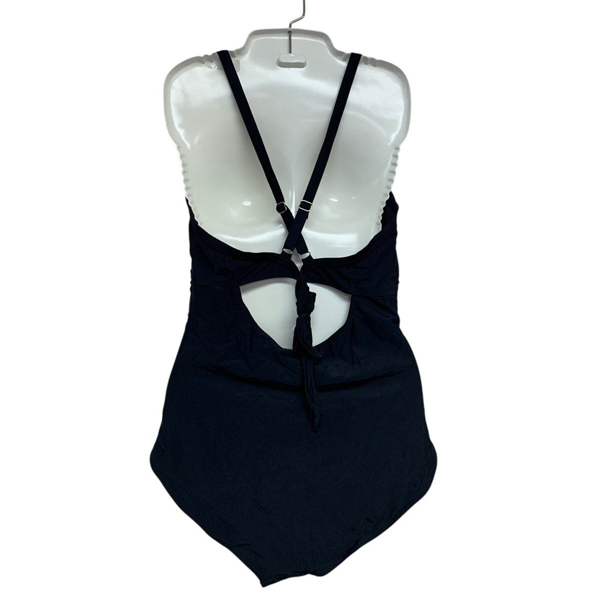Womens Medium Black Keyhole Thin Strap Back Tie Padded One Piece Swimsuit