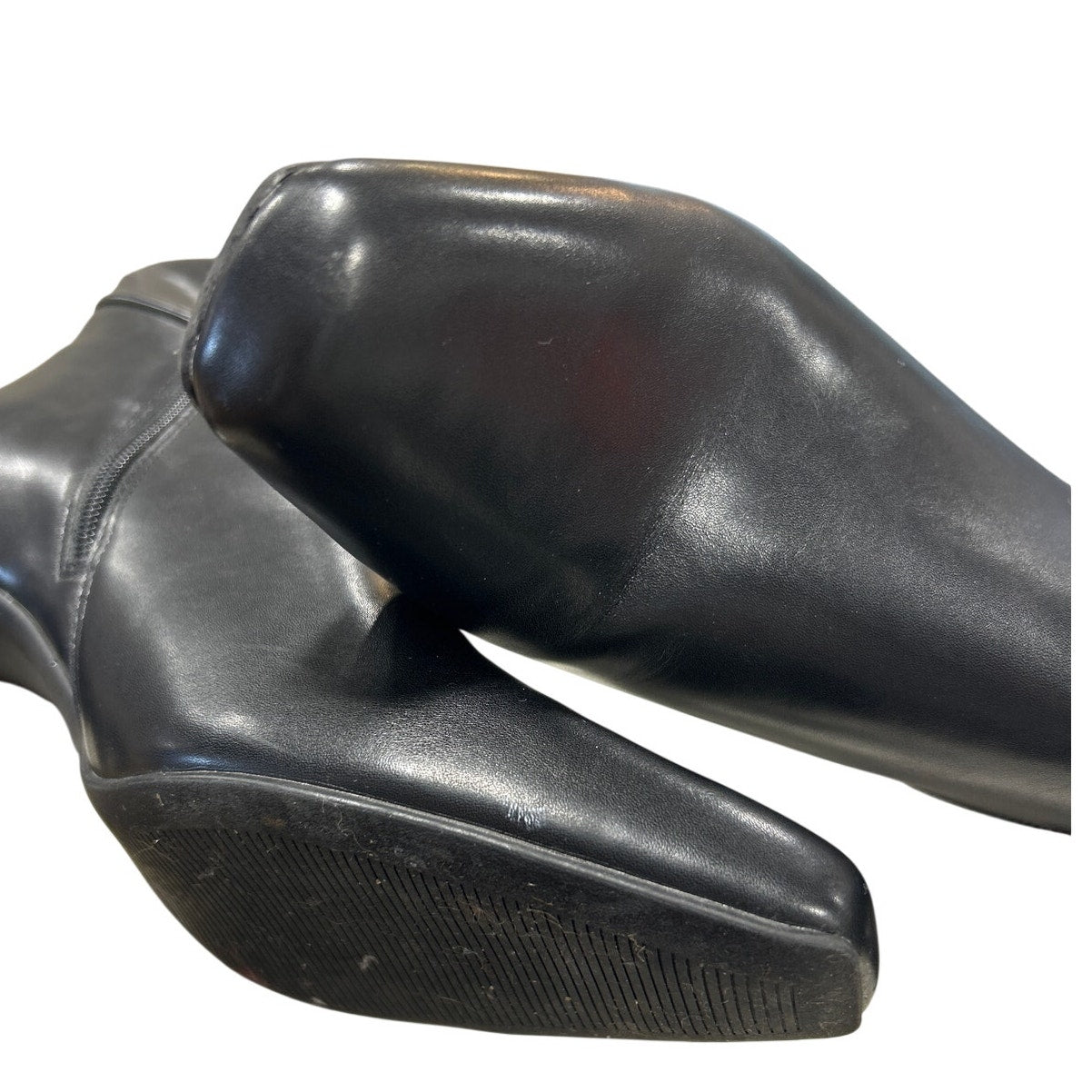 Athlefit Womens Size 8 Black Faux Leather 3" Block Heel Knee High Side Zip Boots