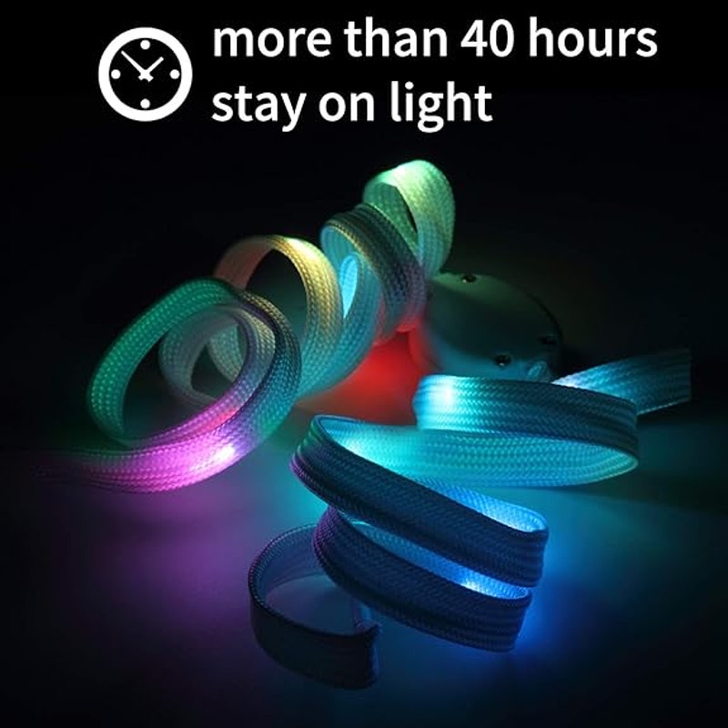 2 Pairs New Light Up Shoelaces, 3 Modes 7 Colors Flashing Colorful Shoestrings