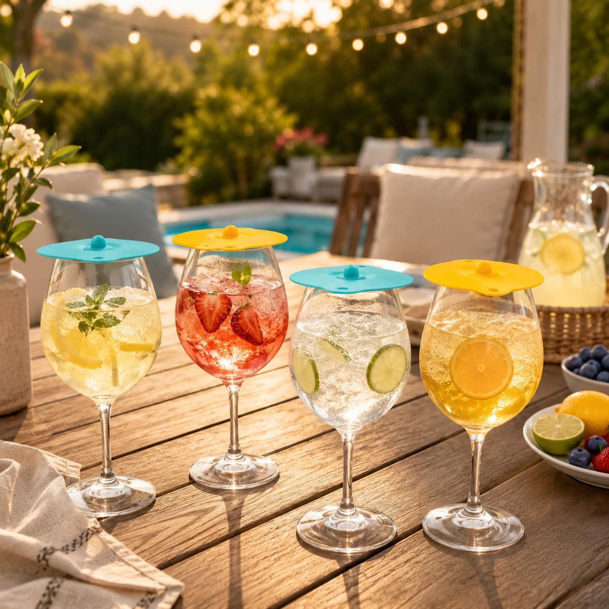 Floating Wine Glasses for Pool with Lids (Set of 4) – 21oz