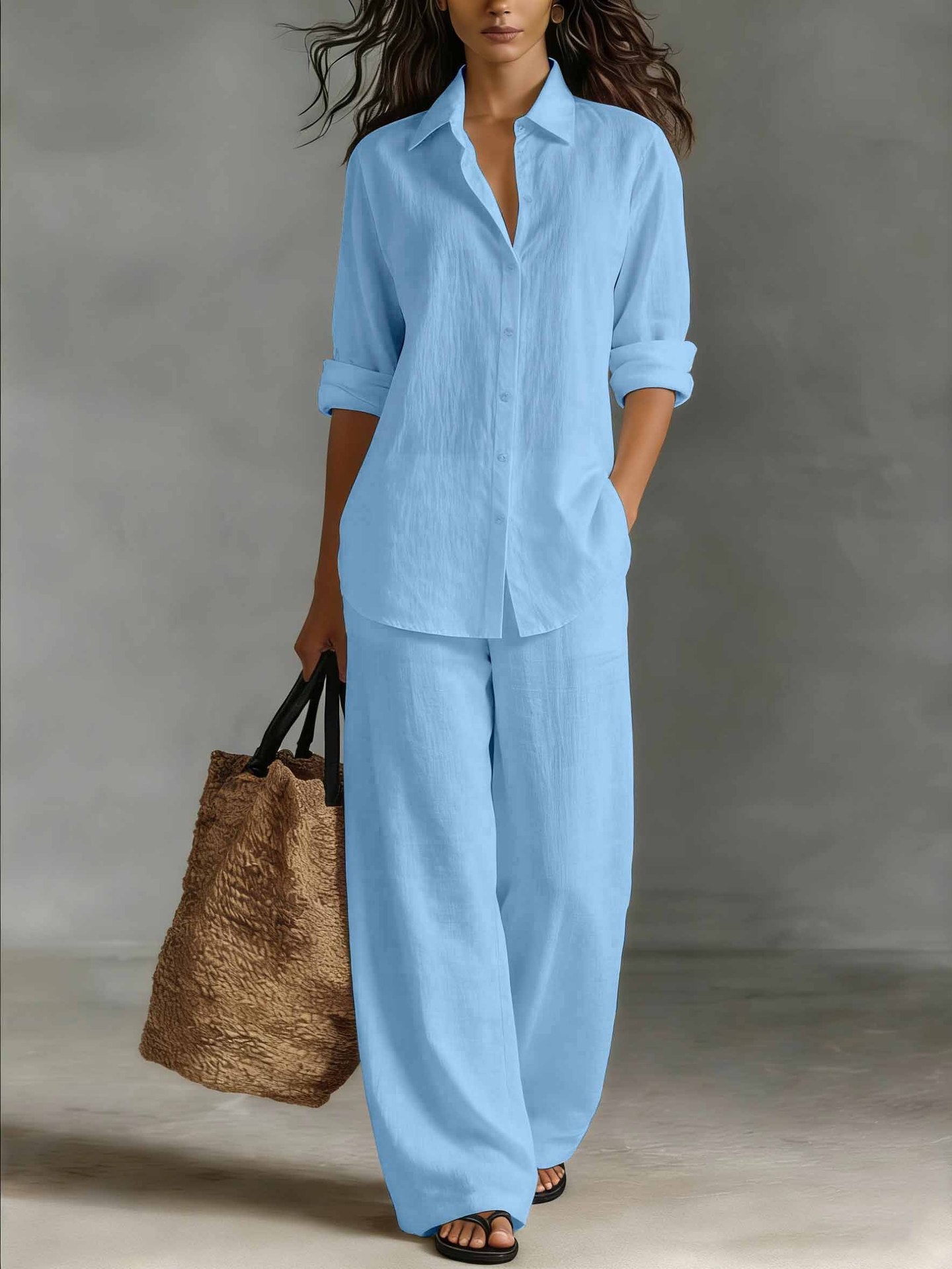 Women's Bohemian Cotton-Linen Top & Pants Set – Resort Lounge Co-ord