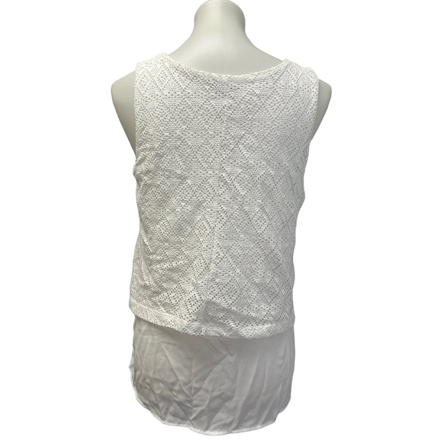 Jaclyn Smith Womens Small Sleeveless Layered Look Lacy Overlay White Top Blouse