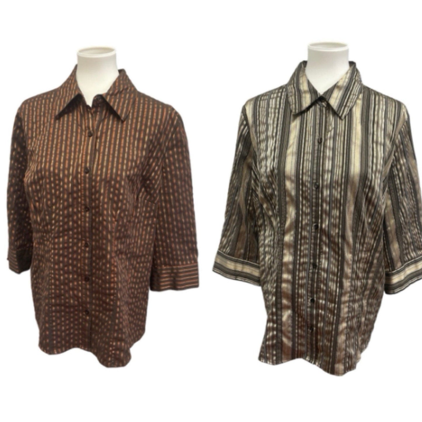 Lot of 2 Apt 9 Womens 1X 3/4 Sleeve PolyCotton Essential Button Down Shirts