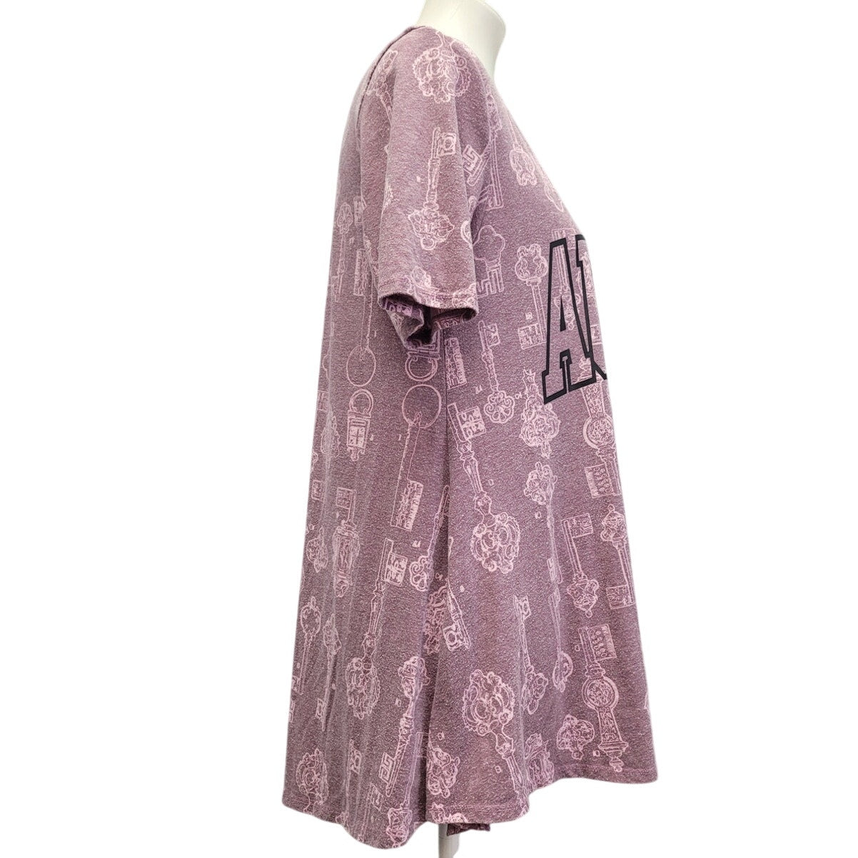 Hand Printed Upcycled Womens Small Auntie Key Floral Pattern Long Tee Shirt