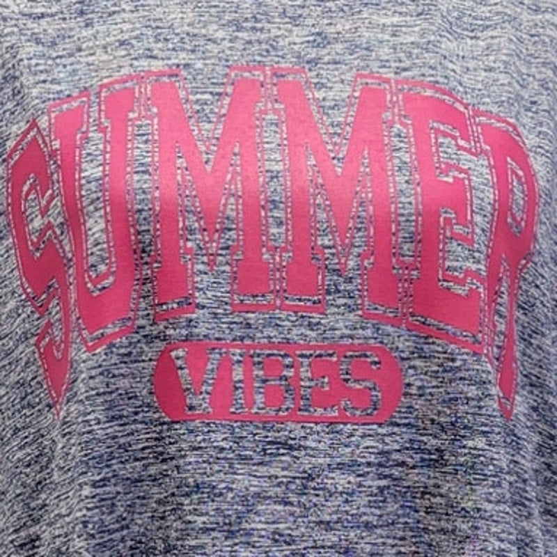 Hand Printed Upcycled Womens Large Summer Vibes Athletic Short Sleeve Tee Shirt