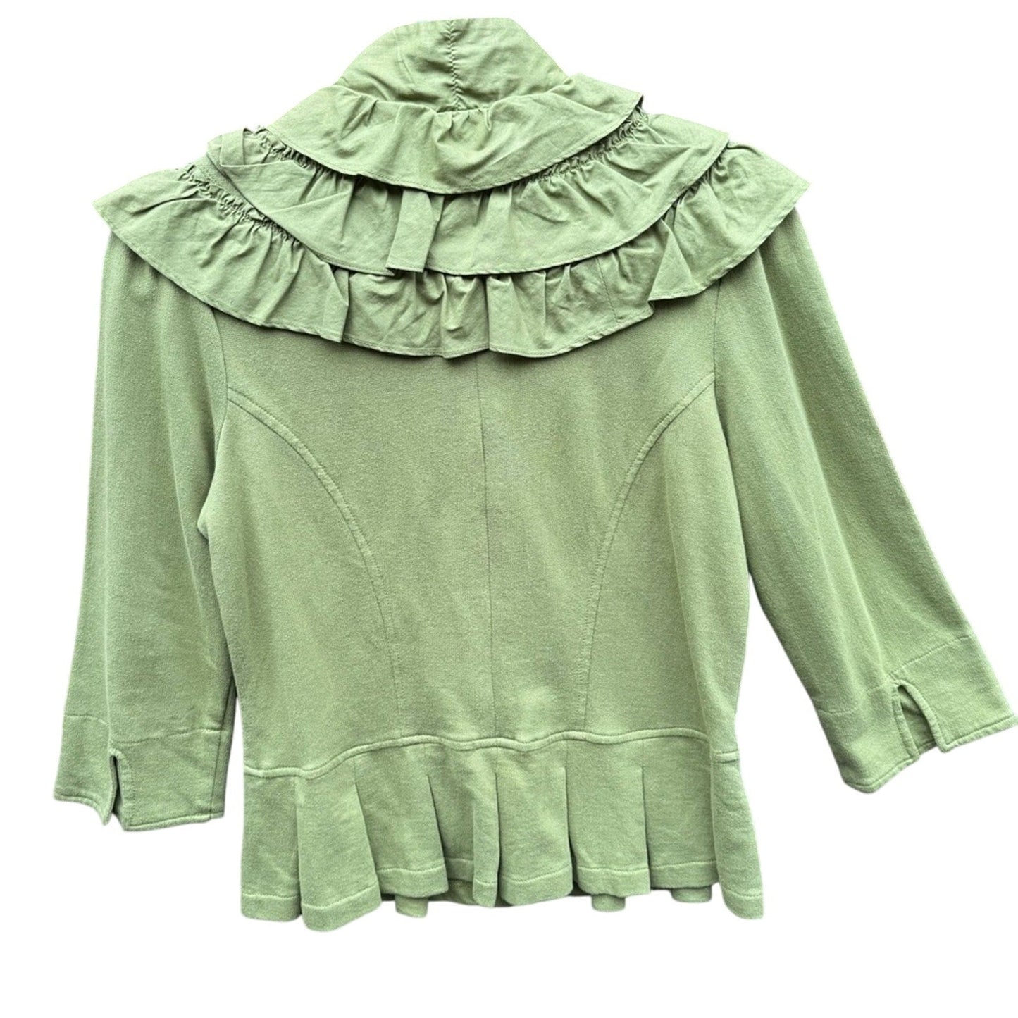 NWT New Bleu Bayou Womens Small Green Ruffle 3/4 Sleeve Button Up Jacket