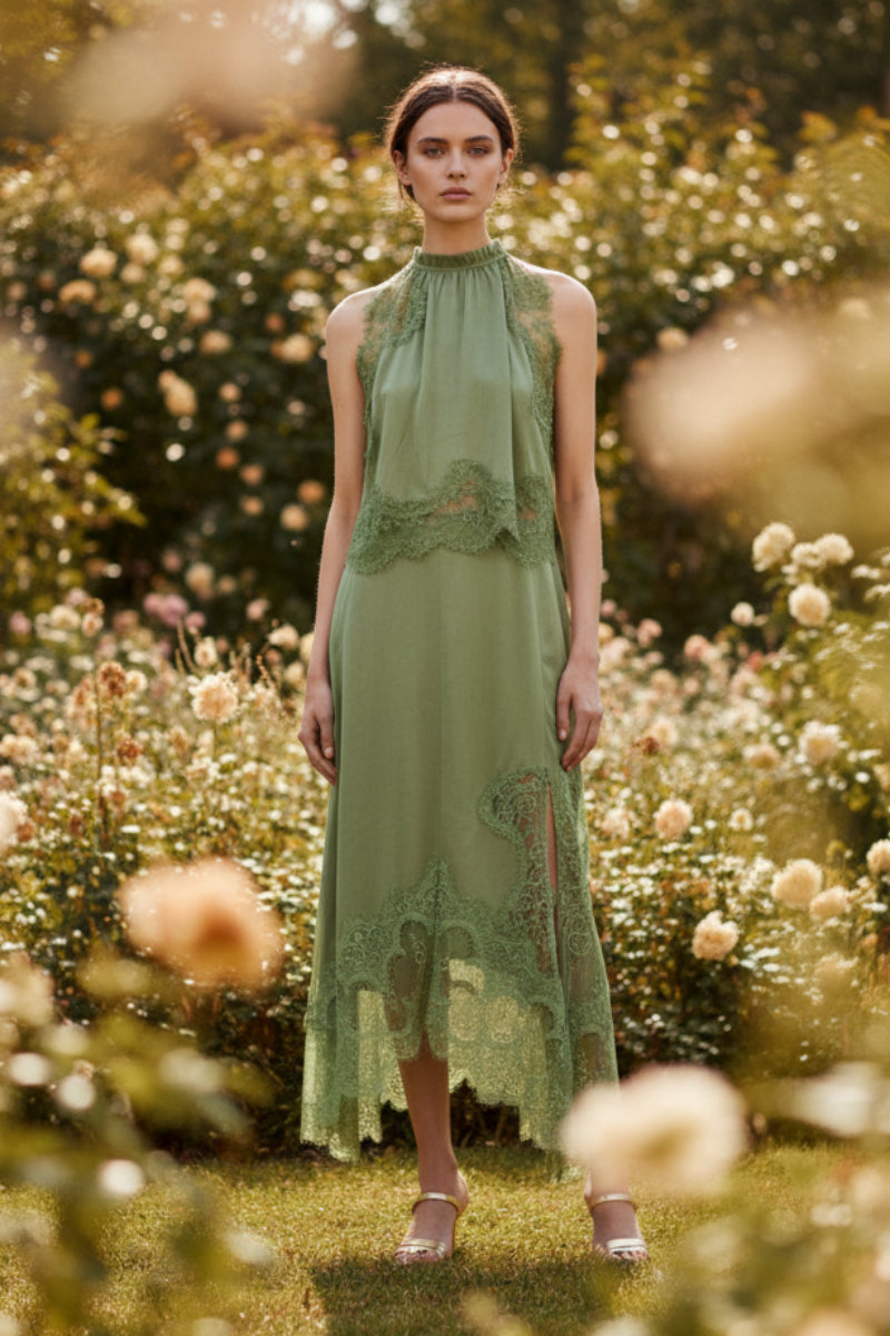 V-Neck Waist Trimming Ruffles Elegant Dress