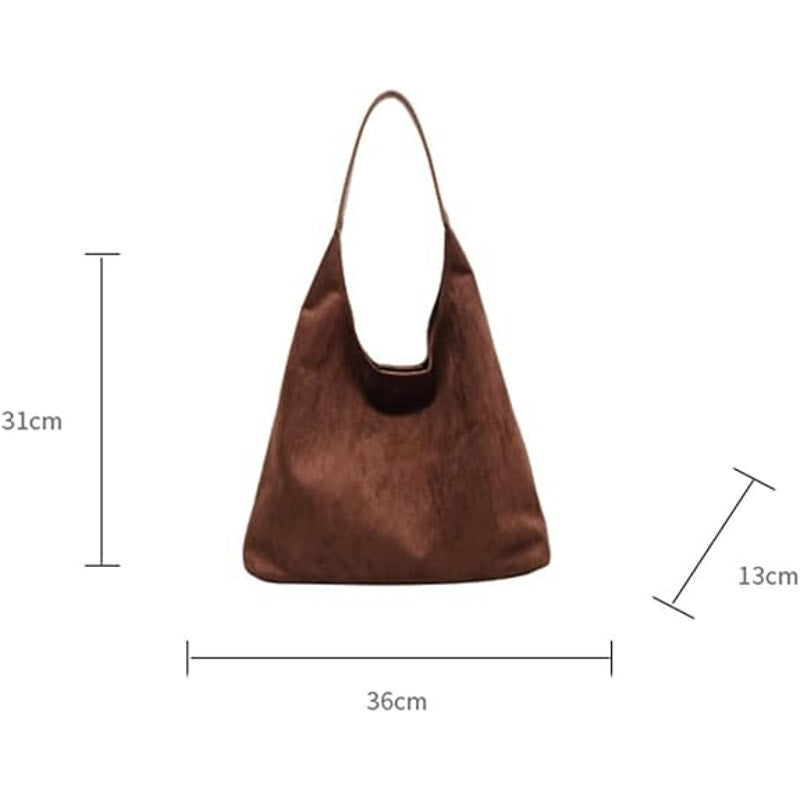 New Brown Faux Suede Slouchy Shoulder Bag Large Tote Purse Retro Soft Handbag
