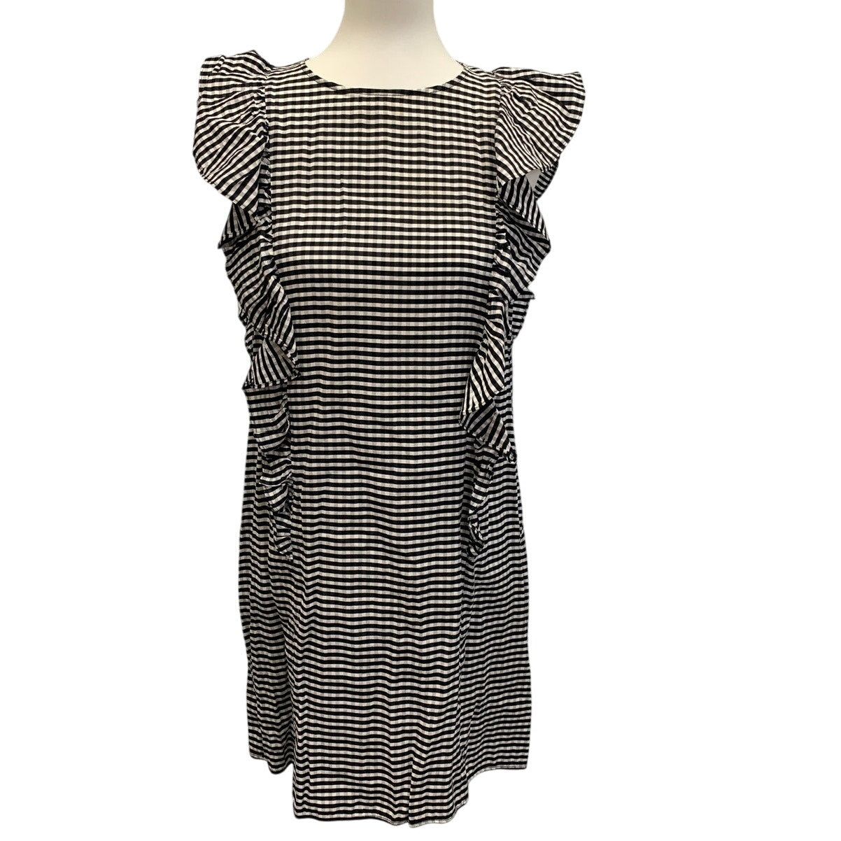 H & M Womens Size 6 Lightweight Gingham Ruffled Shoulder Sleeveless Sheath Dress