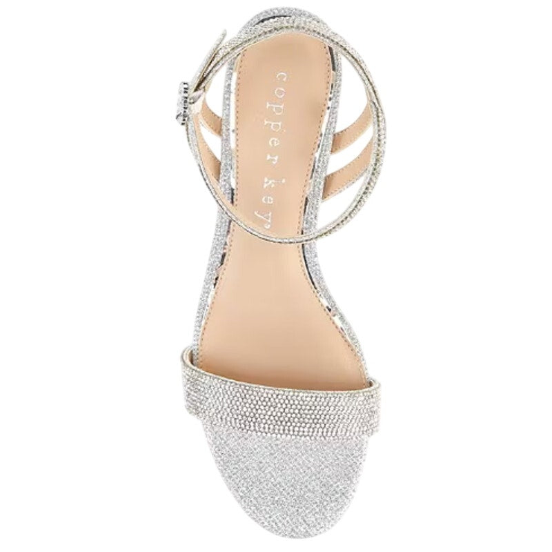 New Copper Key Womens 9.5 Silver Glitter Waltz Rhinestone 2" Block Heel Shoes