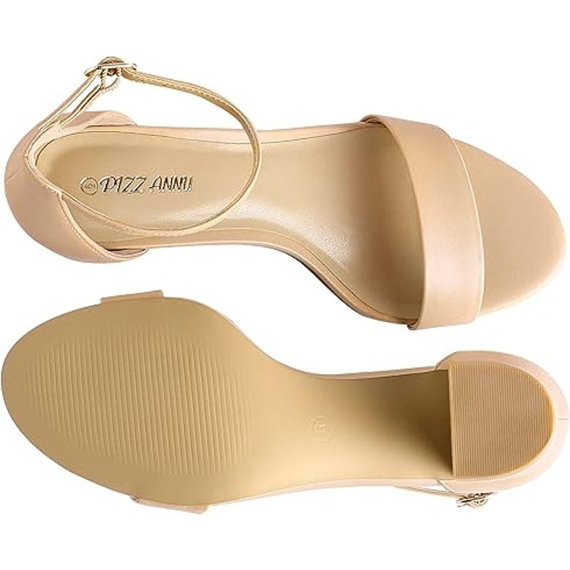 Pizz Annu Womens Size 6 Tan Open Toe 2.5" Block Heel Ankle Strap Sandal Shoes