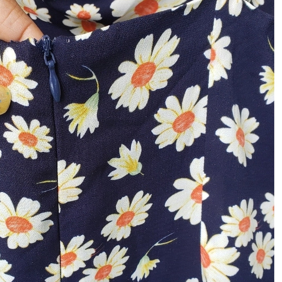 Idem Ditto Womens Large 100% Polyester Floral Thin Strap Back Zip A Line Dress