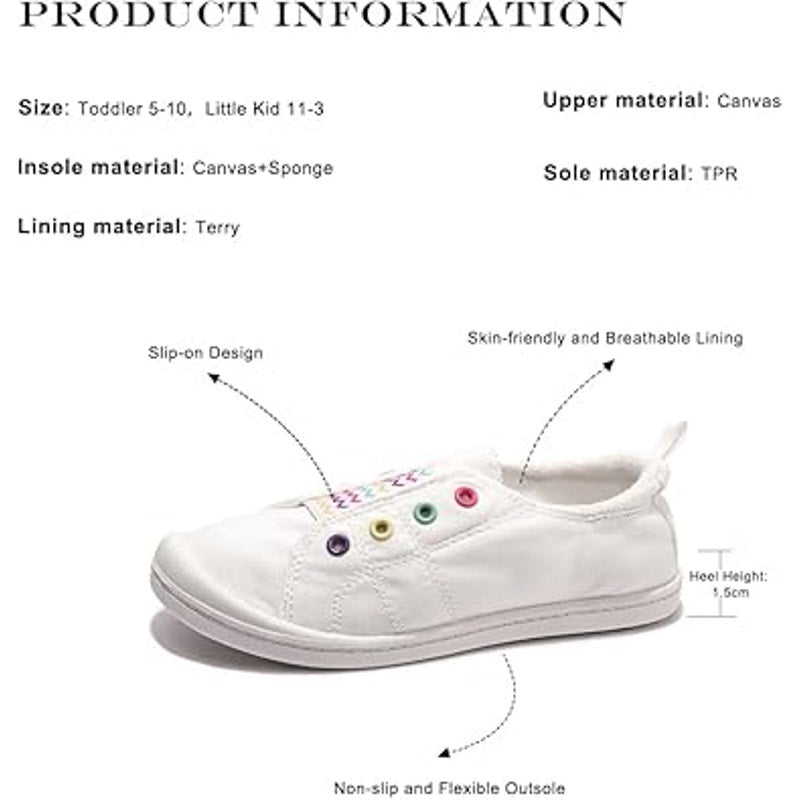 New FunkyMonkey Toddler Girls Size 7 White Canvas Sneakers Lace Up Slip On Shoes
