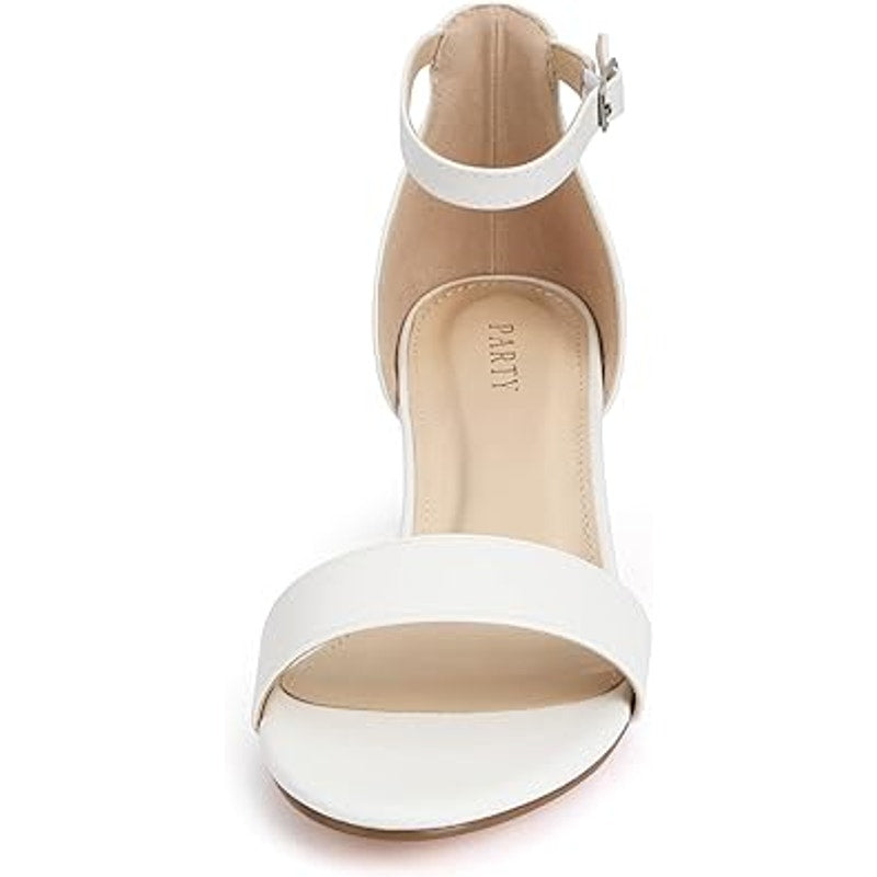 Party Womens 6.5 White Open Toe Ankle Strap 2" Block Heel Sandal Wedding Shoes