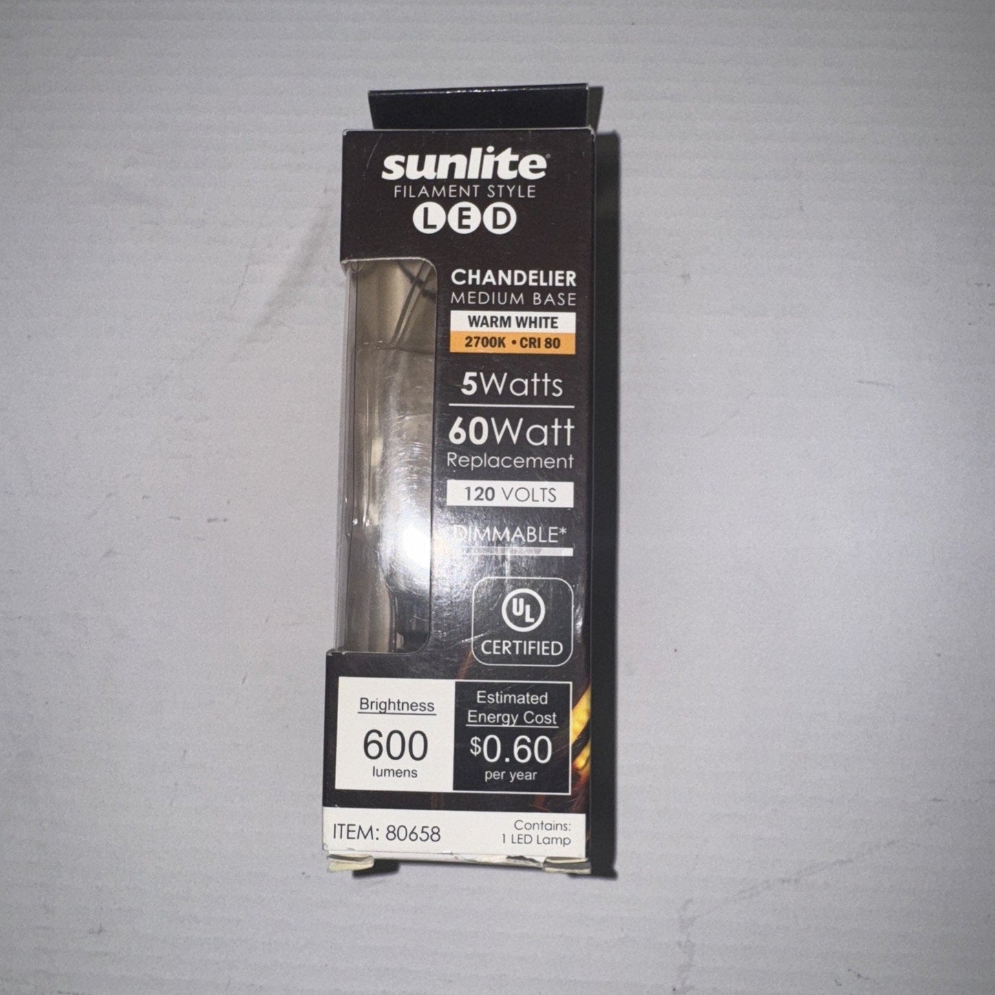 6 PackSunlite Chandelier 5 Watt 120v Item Num.80658 LED 600 Lumens Bulb