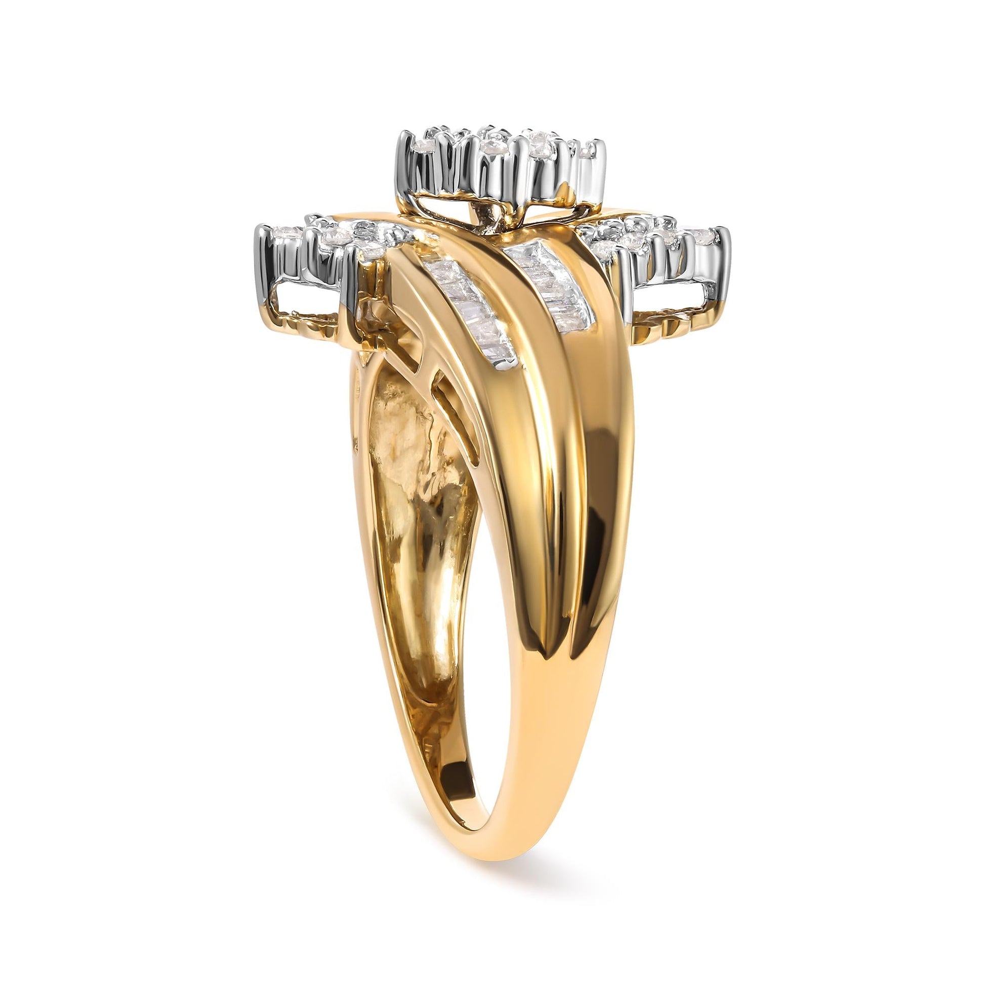 10K Two-Toned 1/2 Cttw Round And Baguette-Cut Composite Pear Head Diamond Ring (H-I Color, I2-I3 Clarity)-3