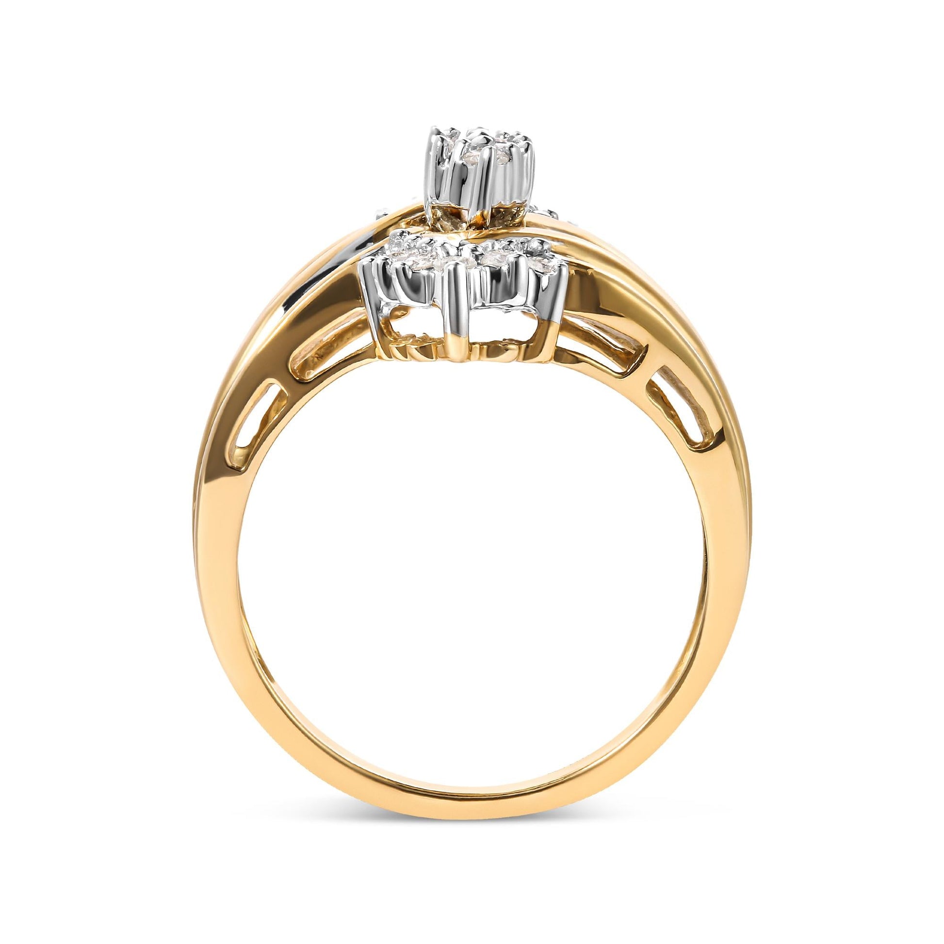 10K Two-Toned 1/2 Cttw Round And Baguette-Cut Composite Pear Head Diamond Ring (H-I Color, I2-I3 Clarity)-4