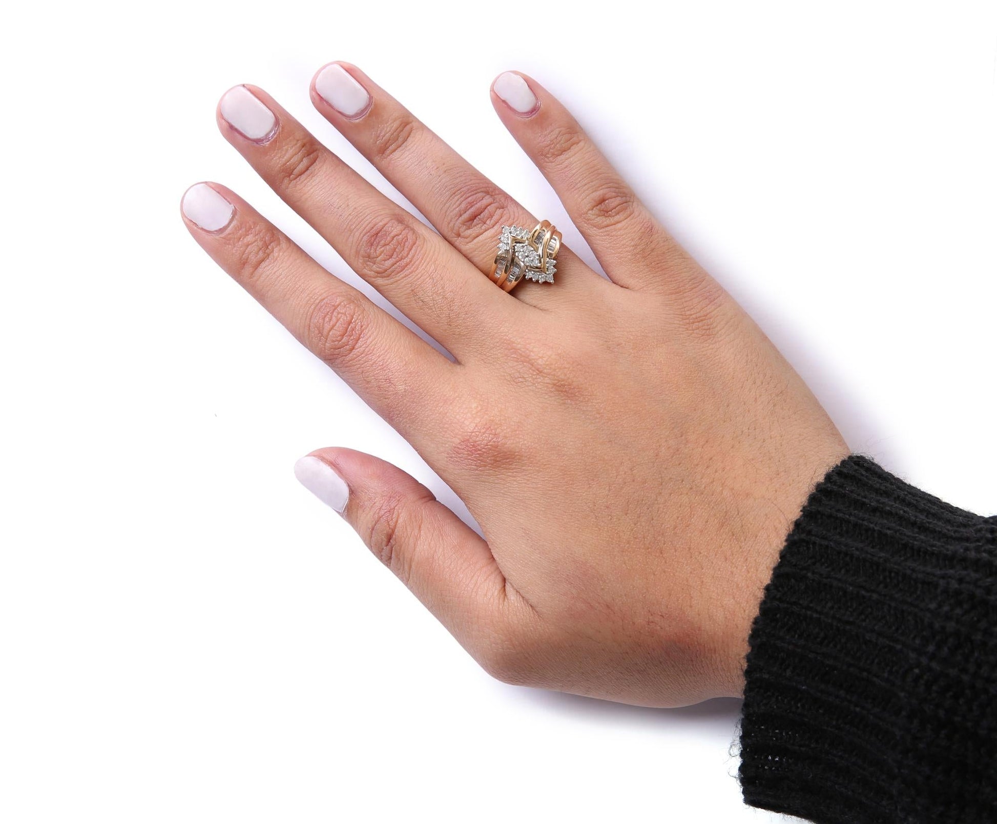 10K Two-Toned 1/2 Cttw Round And Baguette-Cut Composite Pear Head Diamond Ring (H-I Color, I2-I3 Clarity)-2