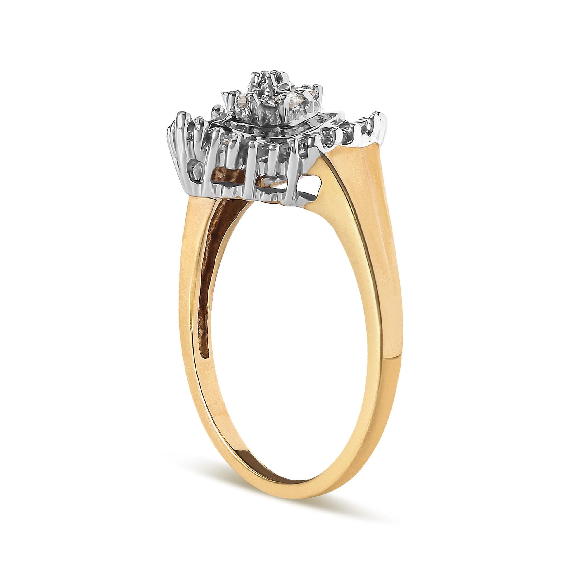 10K Yellow Gold 1/4 Cttw Round and Baguette cut Diamond Heart Shape Ballerina Ring (H-I Color, I1-I2 Clarity)-3