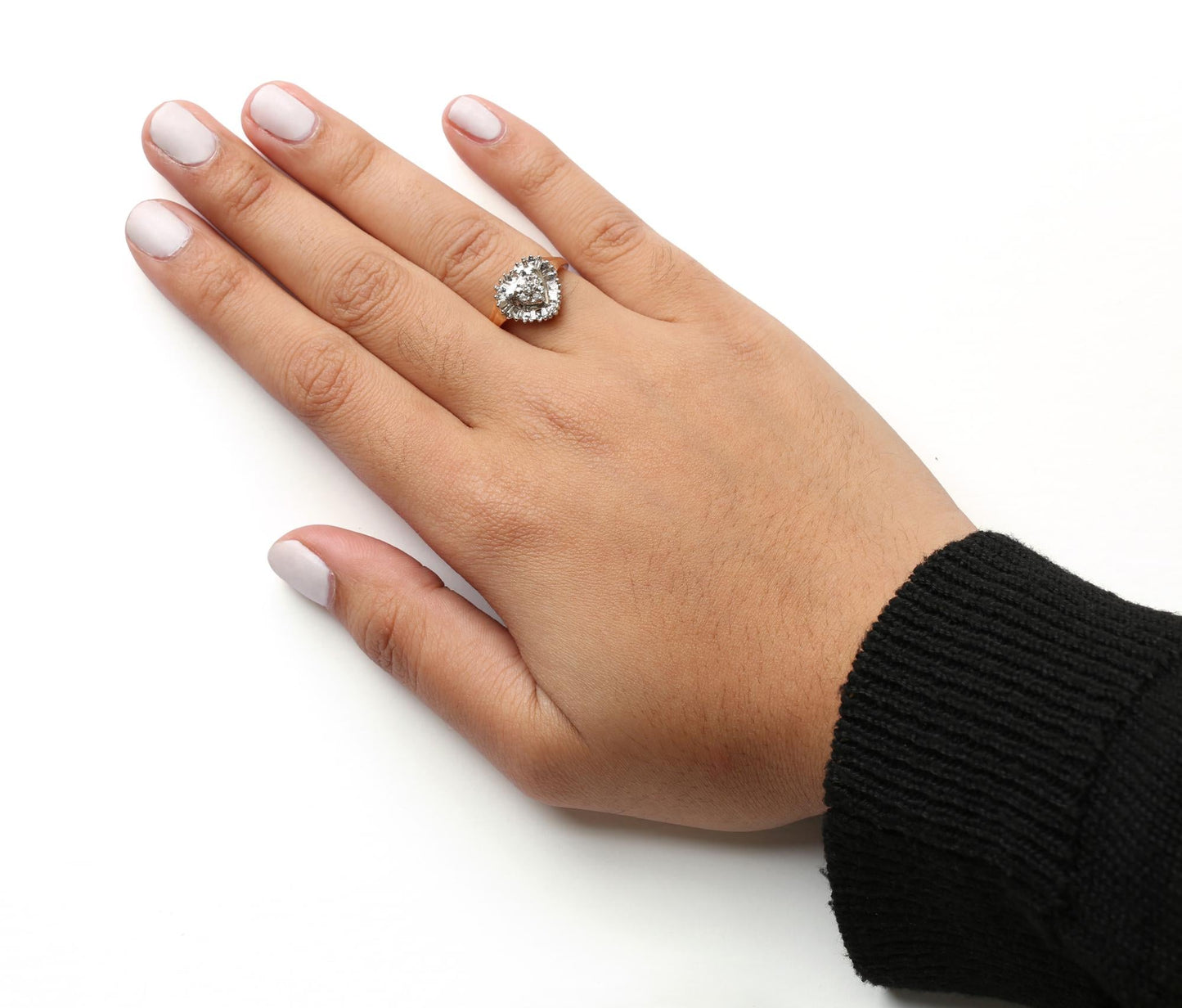 10K Yellow Gold 1/4 Cttw Round and Baguette cut Diamond Heart Shape Ballerina Ring (H-I Color, I1-I2 Clarity)-2