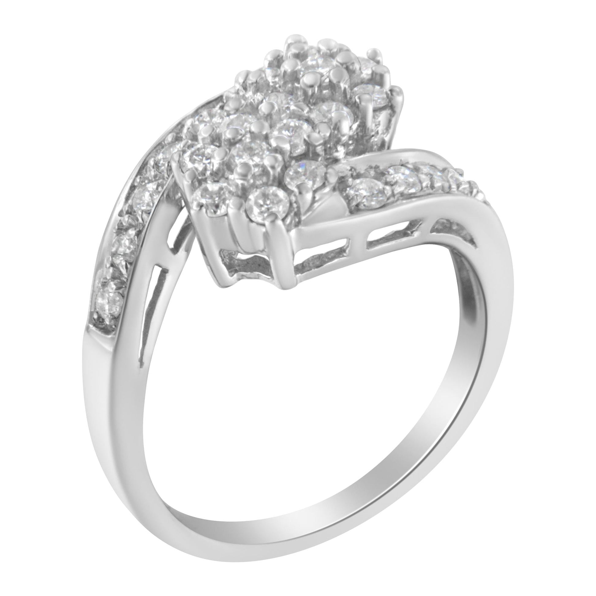 14KT White Gold Diamond Cluster Ring Band (7/8 cttw, H-I Color, I1-I2 Clarity)-4