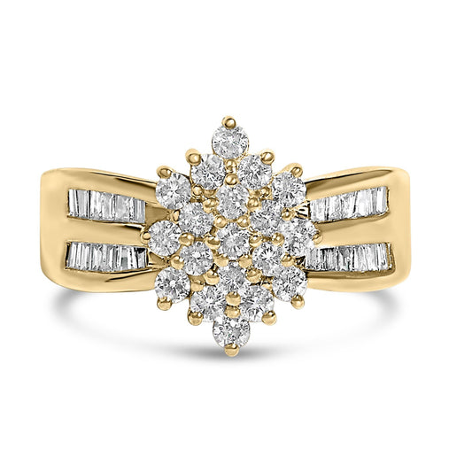 10K Yellow Gold 1.0 Cttw Marquise Composite Diamond Cluster Cocktail Ring (H-I Color, SI2-I1 Clarity)-0