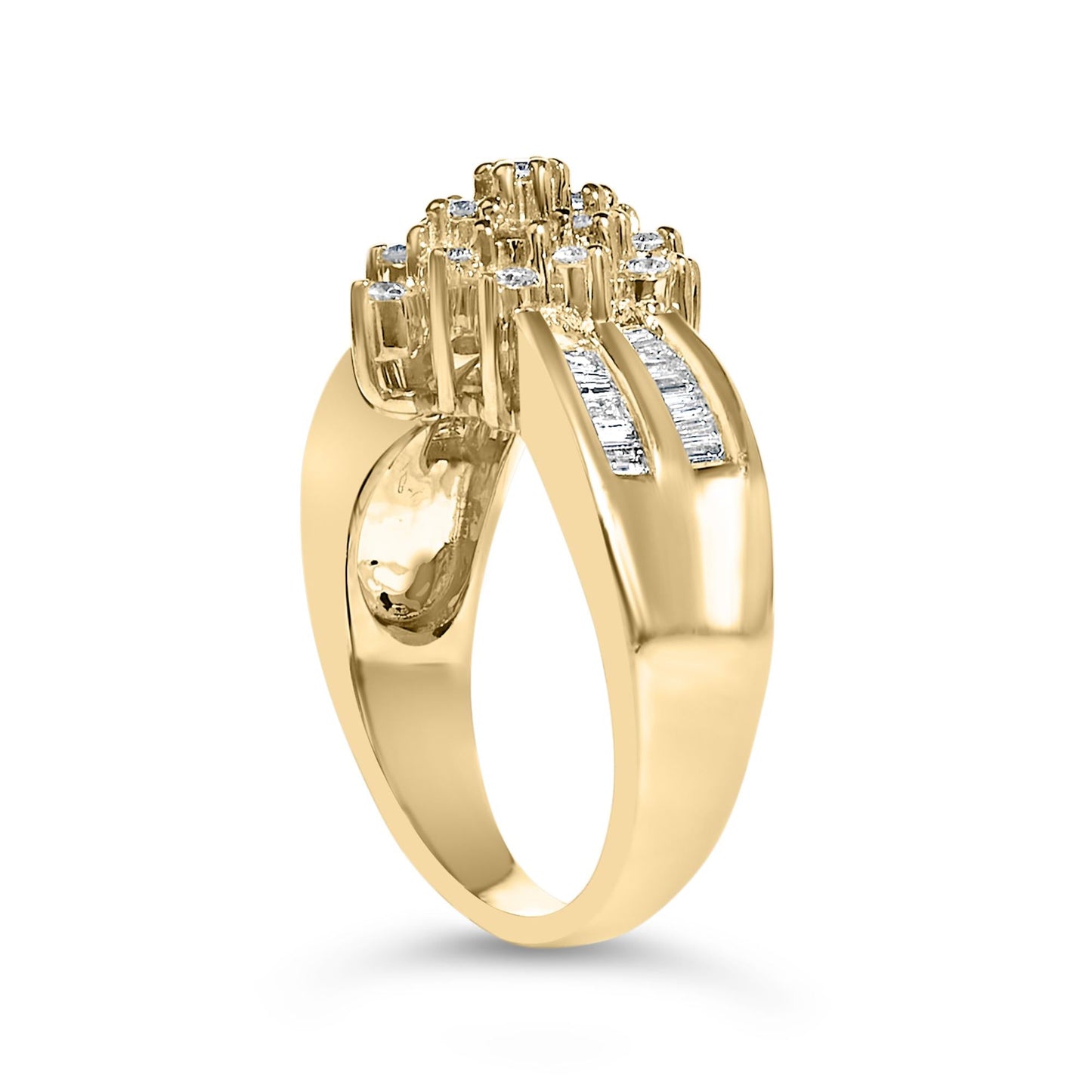 10K Yellow Gold 1.0 Cttw Marquise Composite Diamond Cluster Cocktail Ring (H-I Color, SI2-I1 Clarity)-4