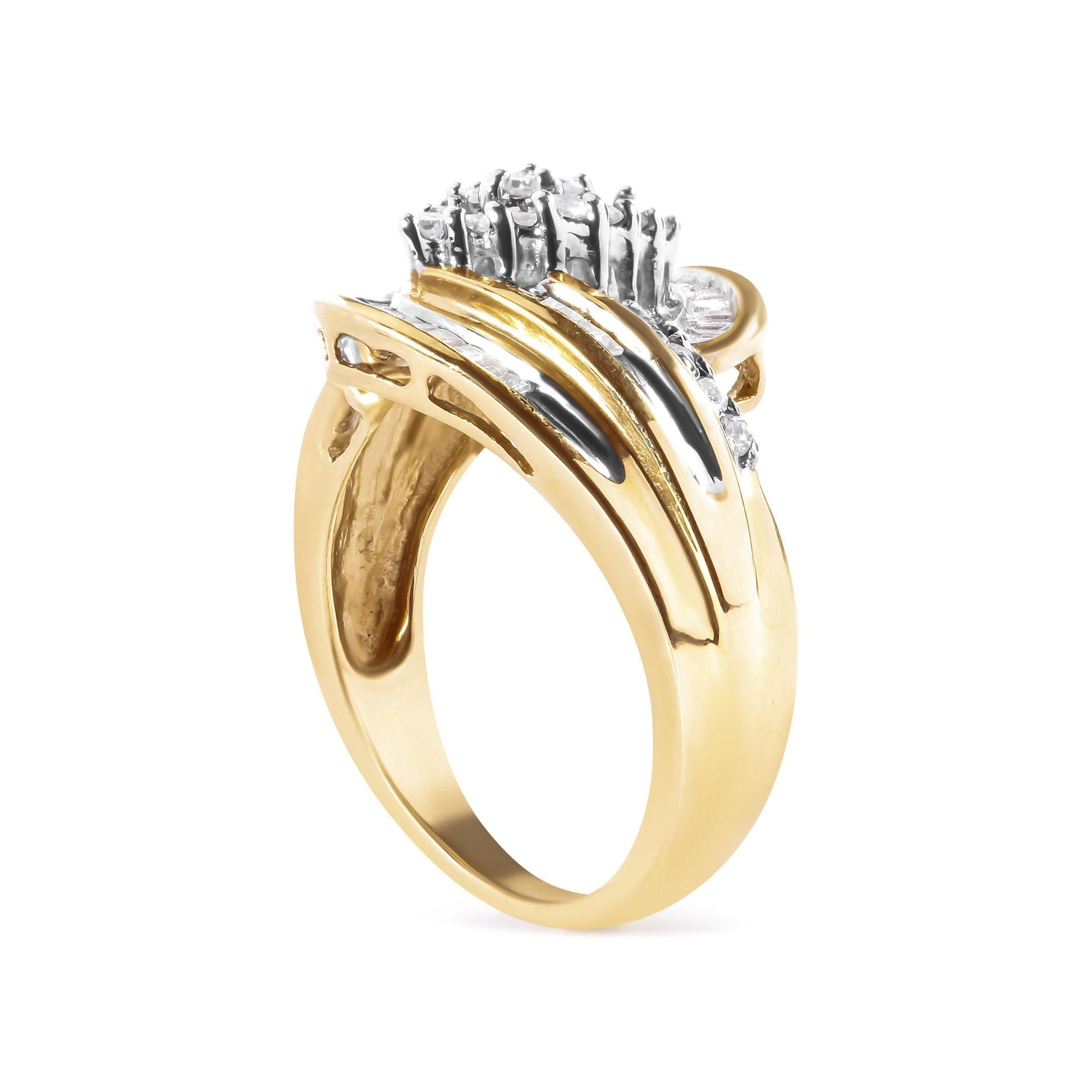 10K Yellow Gold 1/2 Cttw Diamond Pear Cluster and Swirl Ring (H-I Color, I1-I2 Clarity)-3
