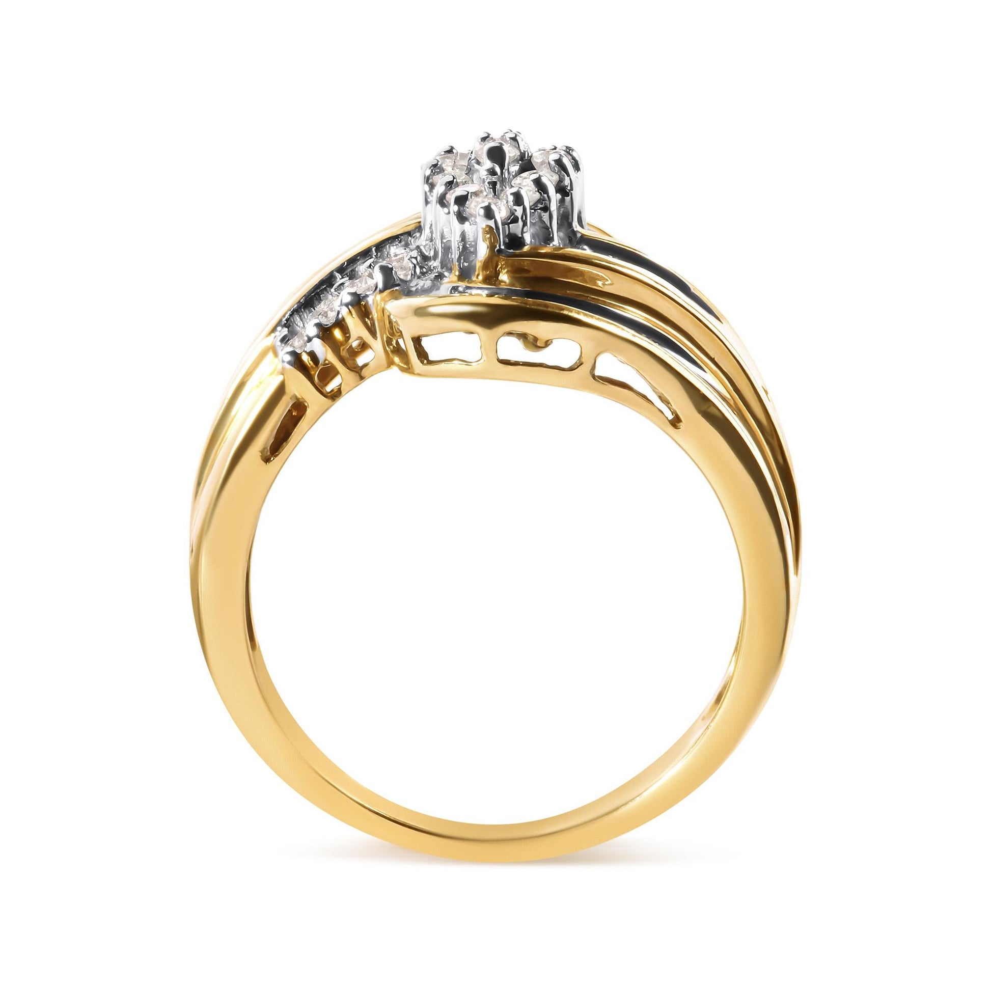 10K Yellow Gold 1/2 Cttw Diamond Pear Cluster and Swirl Ring (H-I Color, I1-I2 Clarity)-4