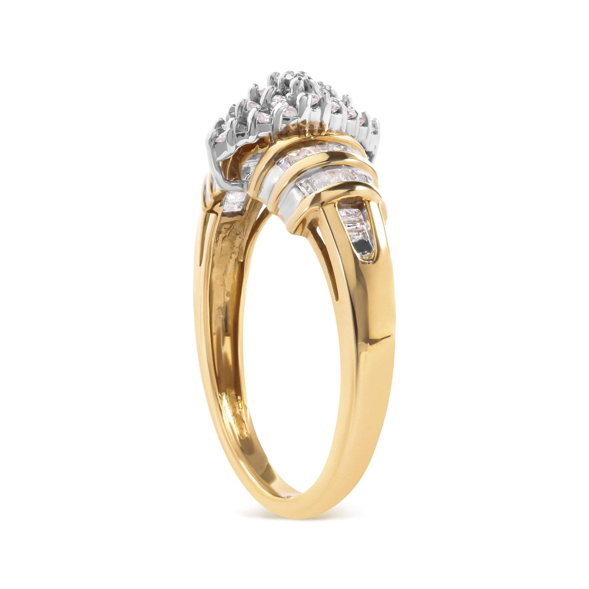 10K Yellow Gold 1/2 Cttw Diamond Pear Shaped Head and Multi Row Channel Set  Shank Ring (H-I Color, SI2-I1 Clarity)-3