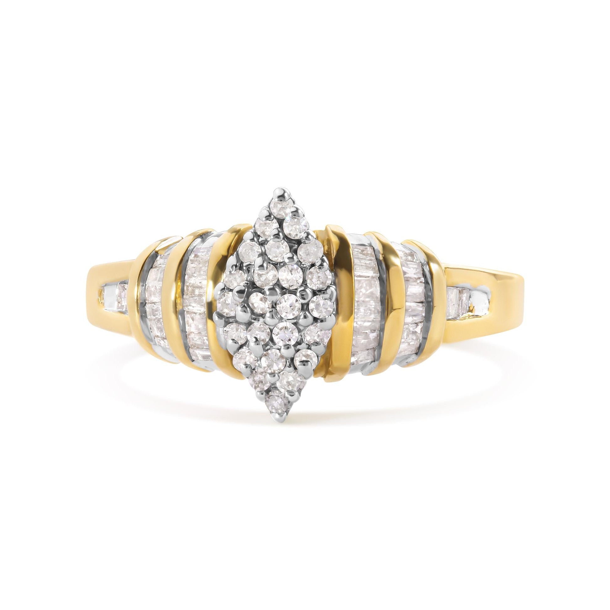 10K Yellow Gold 1/2 Cttw Diamond Pear Shaped Head and Multi Row Channel Set  Shank Ring (H-I Color, SI2-I1 Clarity)-4