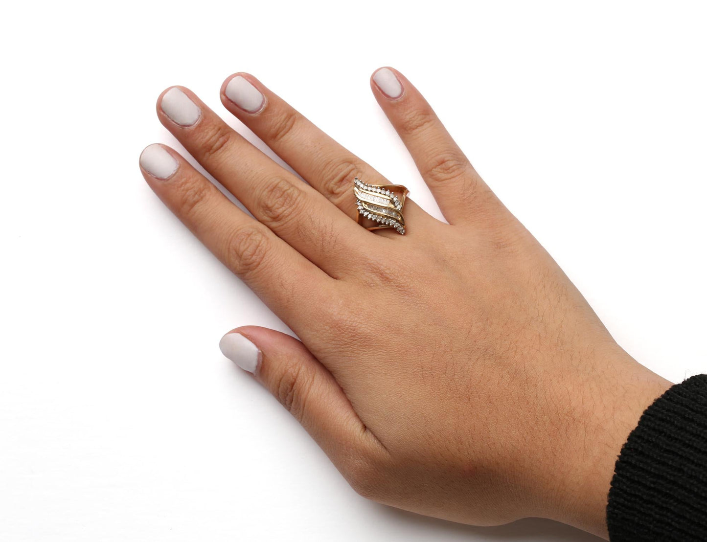 10K Yellow Gold 1/2 Cttw Round and Baguette Cut Diamond Cocktail Ring (H-I Color, I1-I2 Clarity)-2