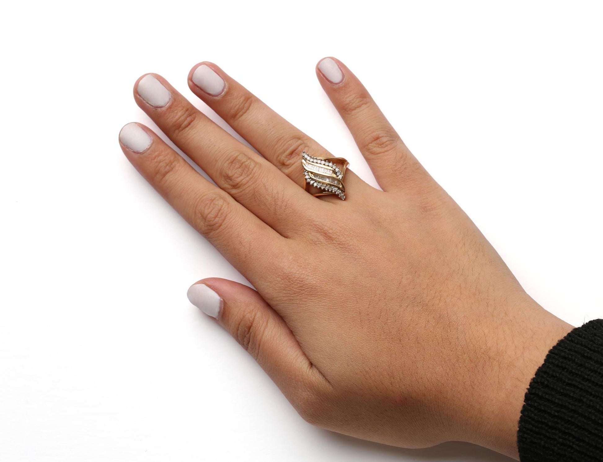 10K Yellow Gold 1/2 Cttw Round and Baguette Cut Diamond Cocktail Ring (H-I Color, I1-I2 Clarity)-2