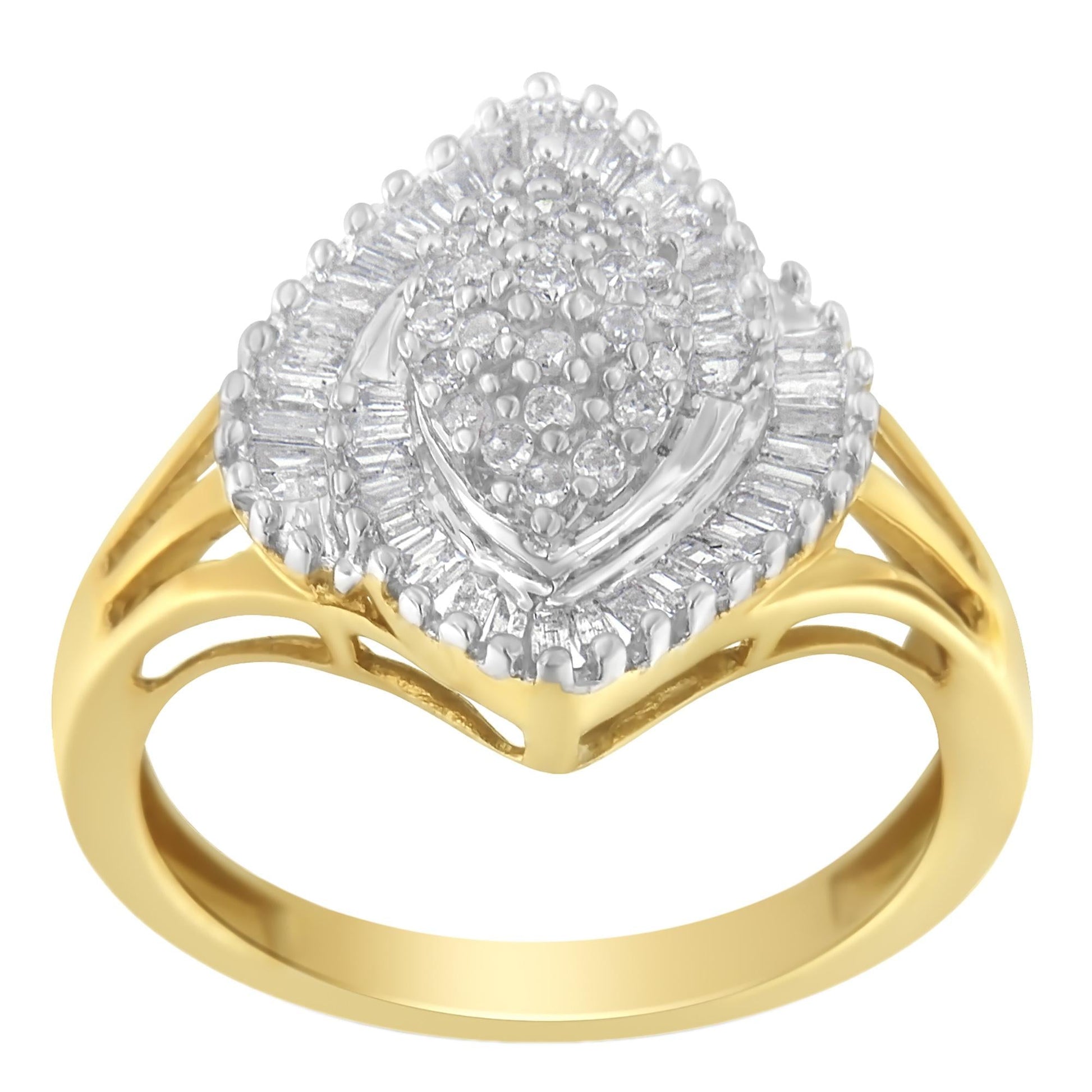 10K Yellow Gold Diamond Cocktail Ring (1/2 Cttw, J-K Color, I2-I3 Clarity)-3