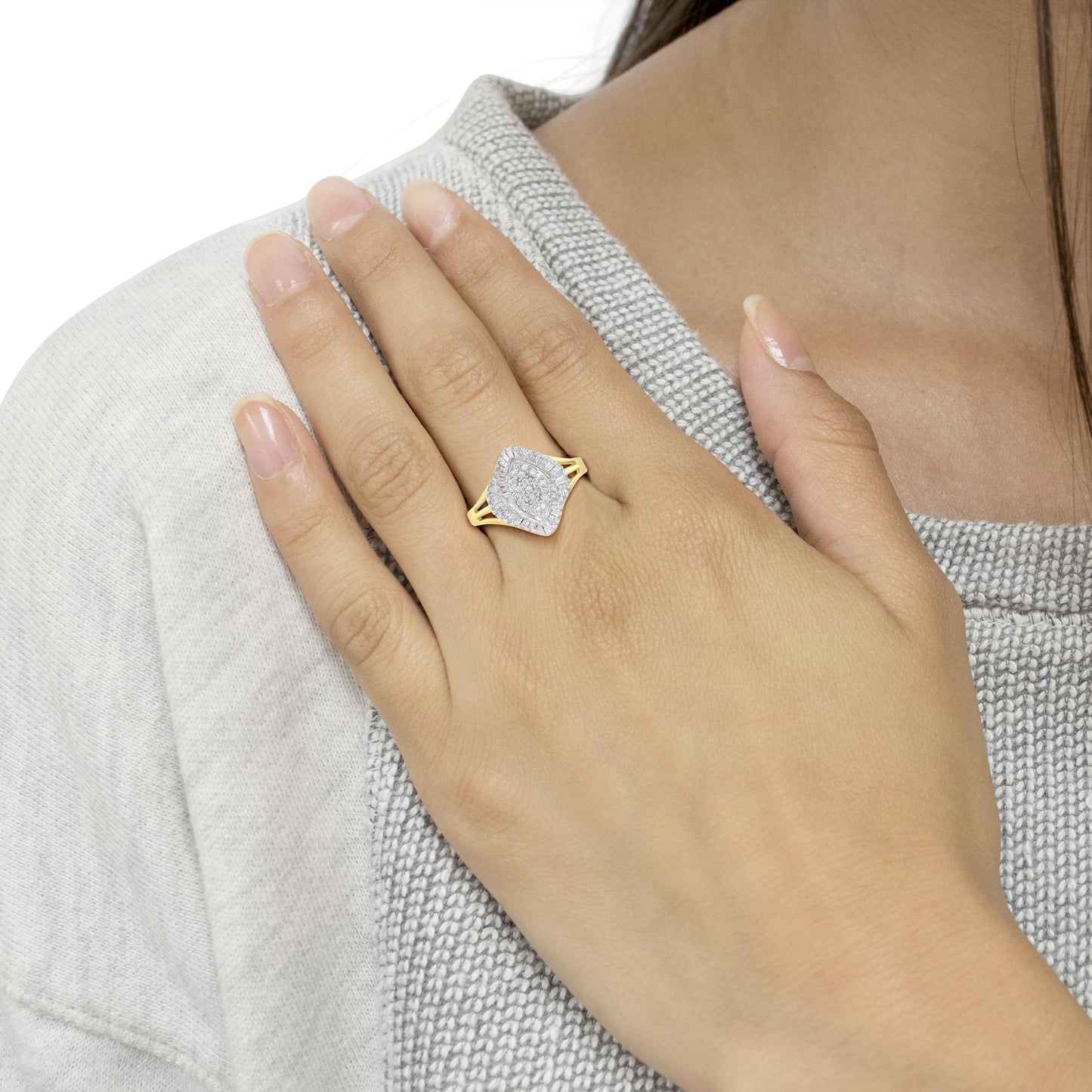 10K Yellow Gold Diamond Cocktail Ring (1/2 Cttw, J-K Color, I2-I3 Clarity)-2