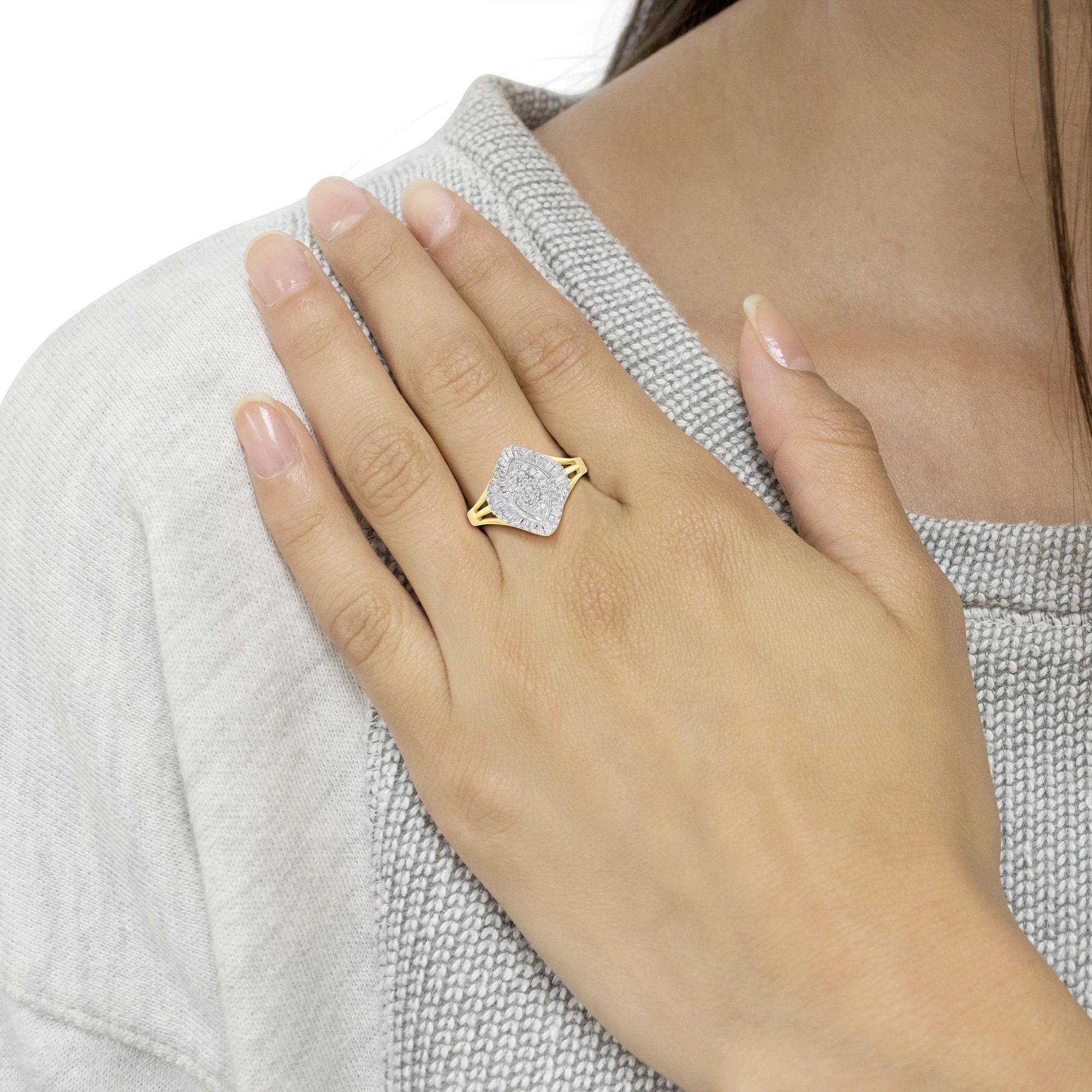 10K Yellow Gold Diamond Cocktail Ring (1/2 Cttw, J-K Color, I2-I3 Clarity)-2