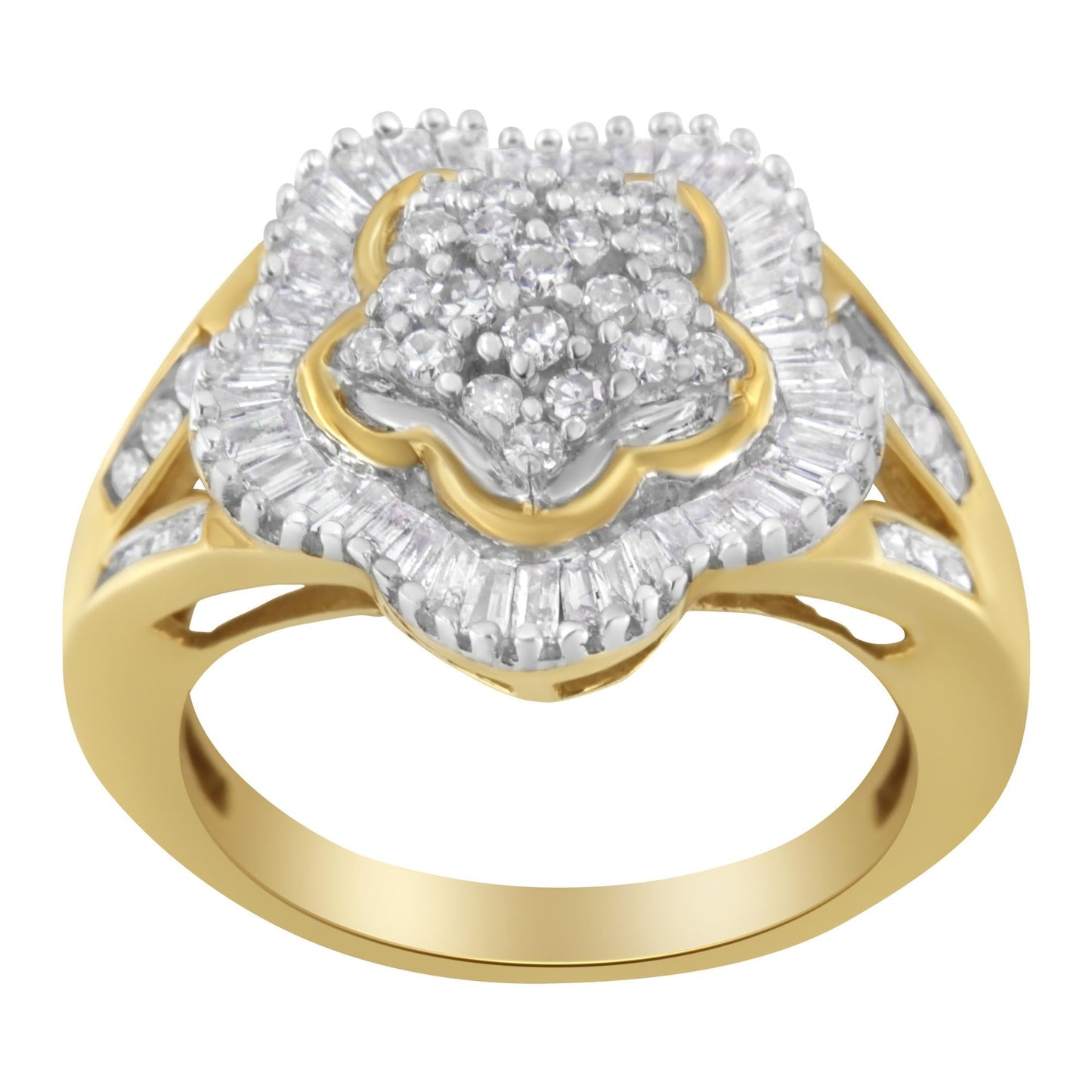 10KT Yellow Gold Round and Baguette Cut Diamond Ballerina Ring (1 cttw, I-J Color, SI1-SI2 Clarity)-3